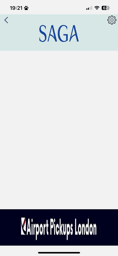 Ein digitales Namensschild für Chauffeure, das den Passagiernamen Saga anzeigt