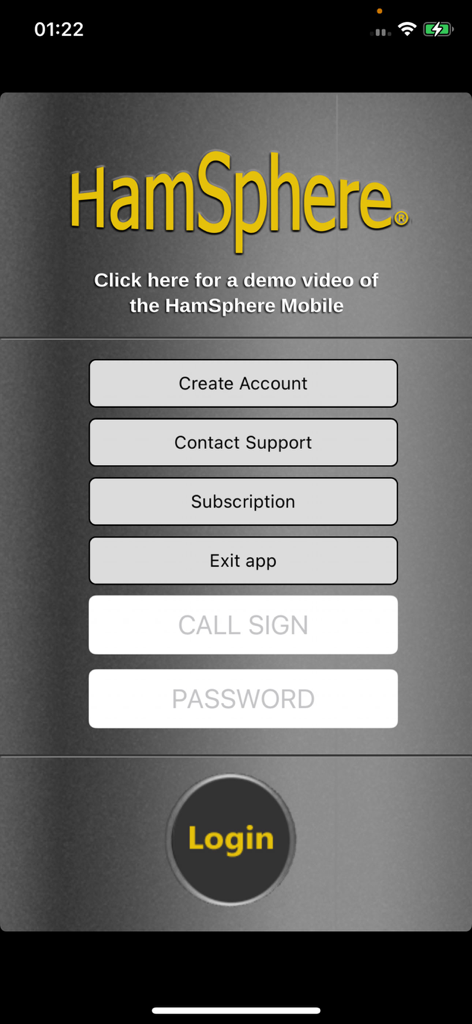HamSphere 5.0 - HamSphere 5.0 login interface with call sign and password entry