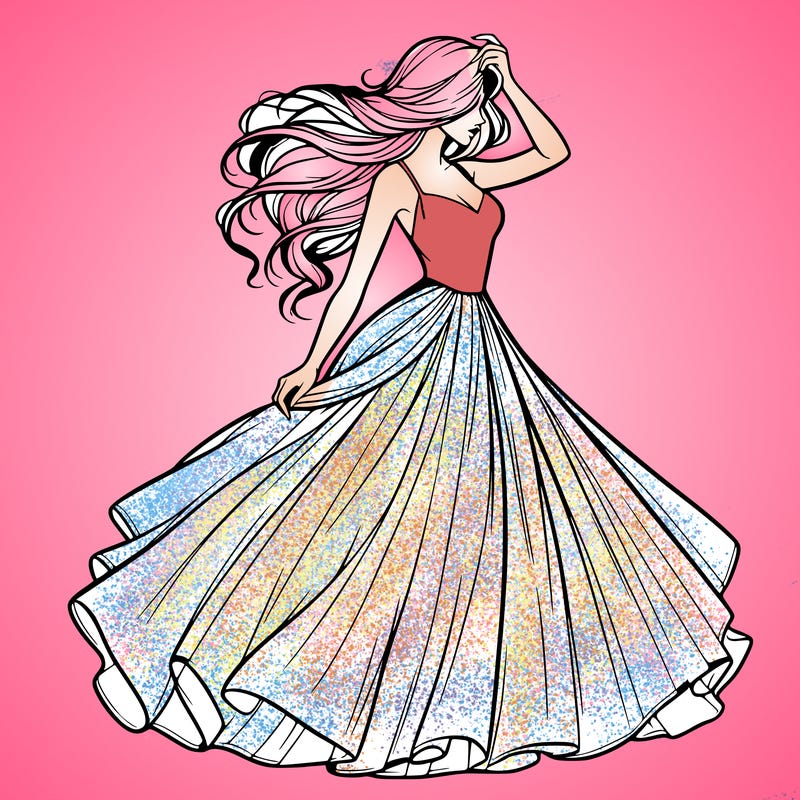 realistic woman with dress flowing in the wind