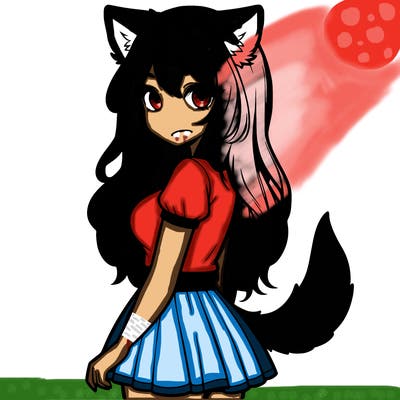 realistic girl with wolf ears and a tail