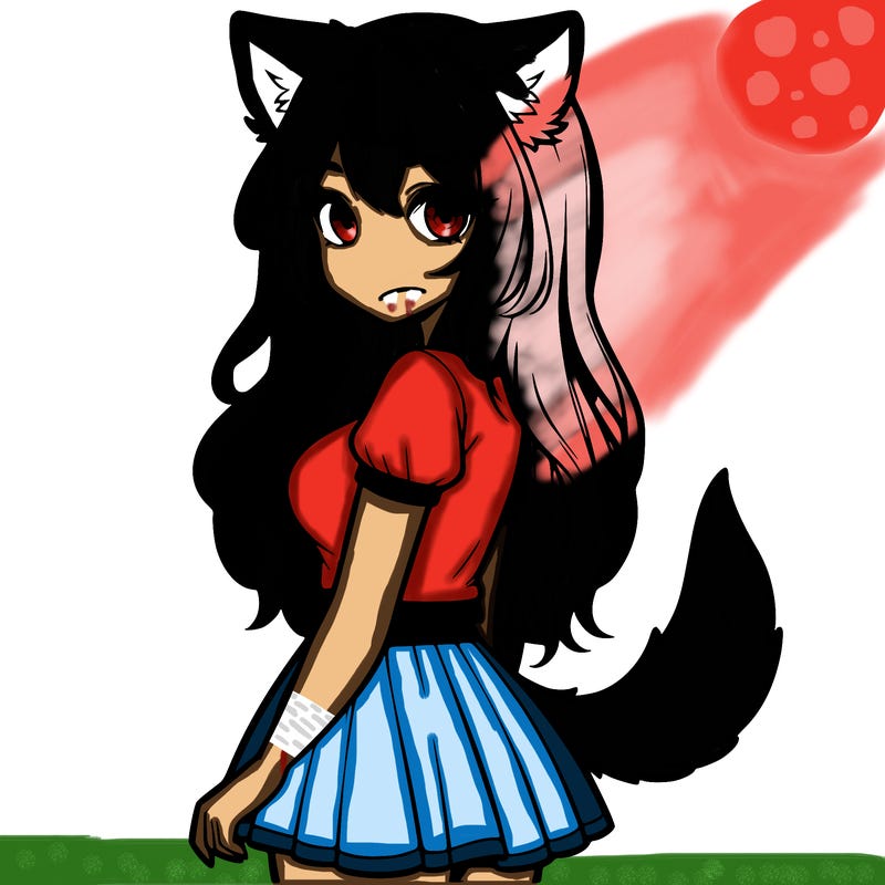 realistic girl with wolf ears and a tail