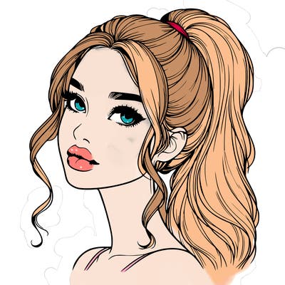 realistic girl with a ponytail on her hair and lips