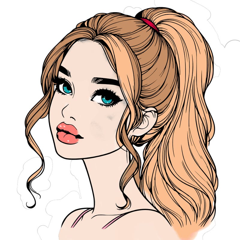 realistic girl with a ponytail on her hair and lips