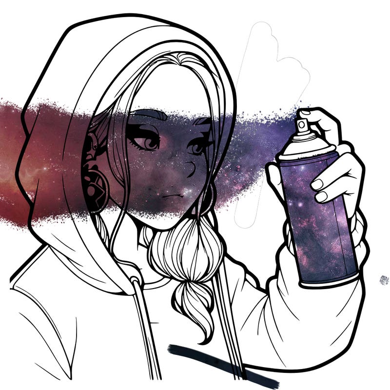 a realistic girl, spray painting