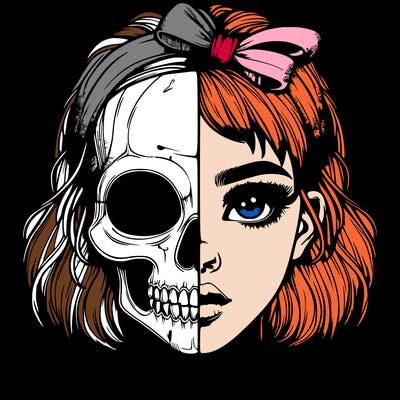 realistic girl with half skull mask