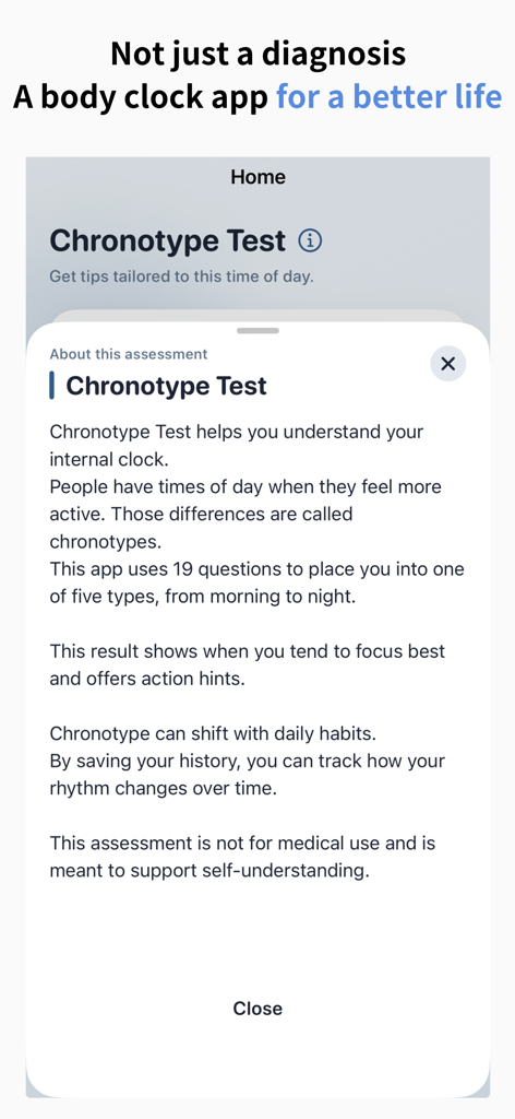 Body Clock: Chronotype Test - About the chronotype test assessment in the Body Clock app