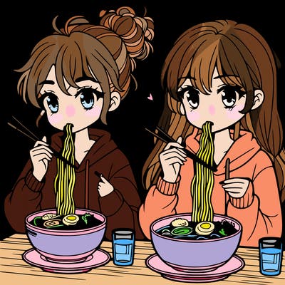 girls eating ramen