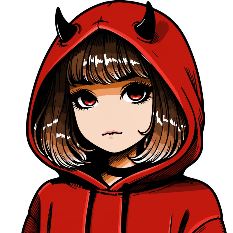realistic girl with devil hoodie