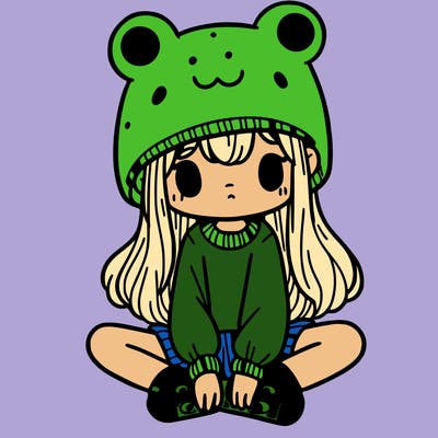 a girl wearing a frog hat and some frog socks