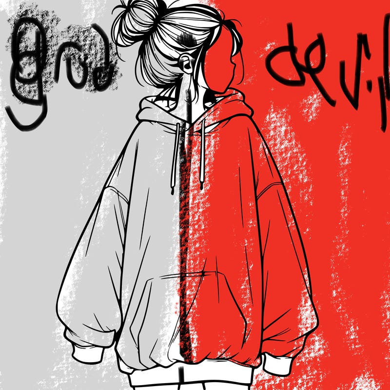 realistic girl with a oversized sweatshirt on and a bun