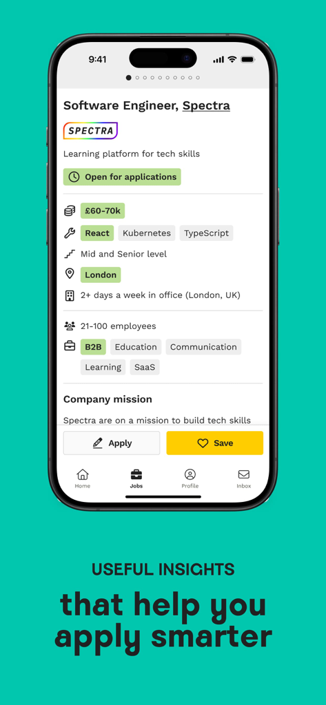 Welcome to the Jungle (Otta) - Detailed job listing for a Software Engineer in the Welcome to the Jungle app featuring salary and tech stack.