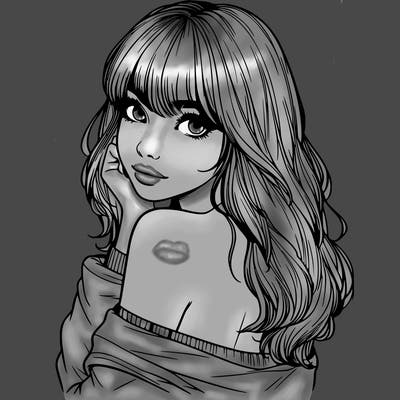 realistic girl with bangs looking over her shoulder