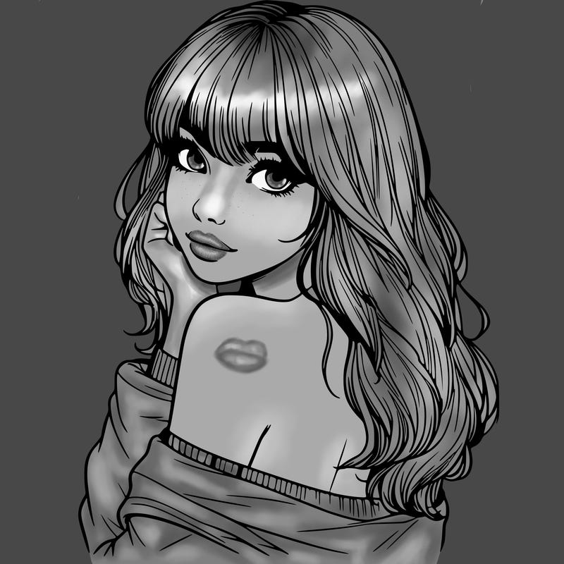 realistic girl with bangs looking over her shoulder