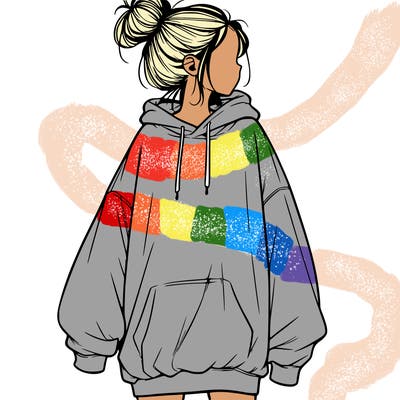 realistic girl with a oversized sweatshirt on and a bun