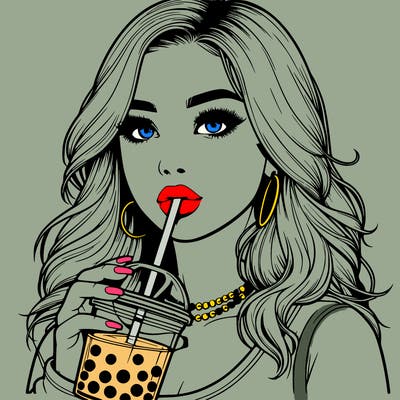 realistic girl drink a boba