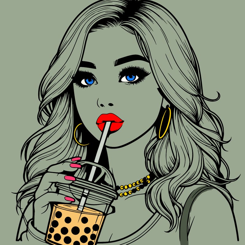 realistic girl drink a boba