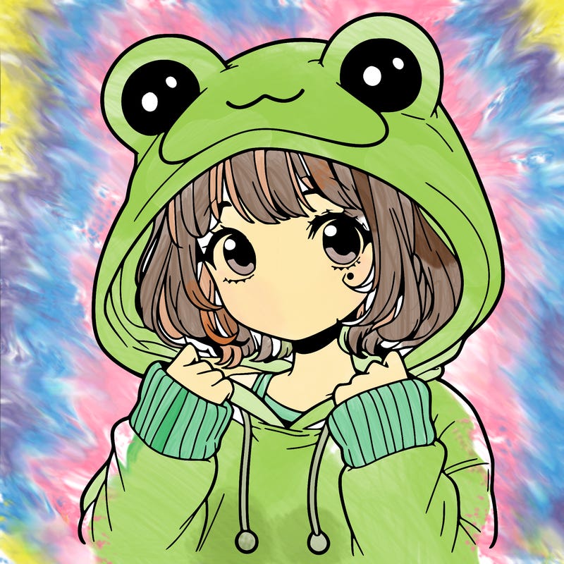 a cute teenage girl wearing a frog hoodie