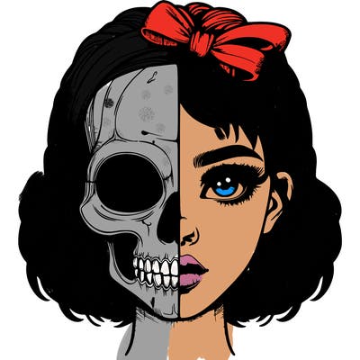 realistic girl with half skull mask