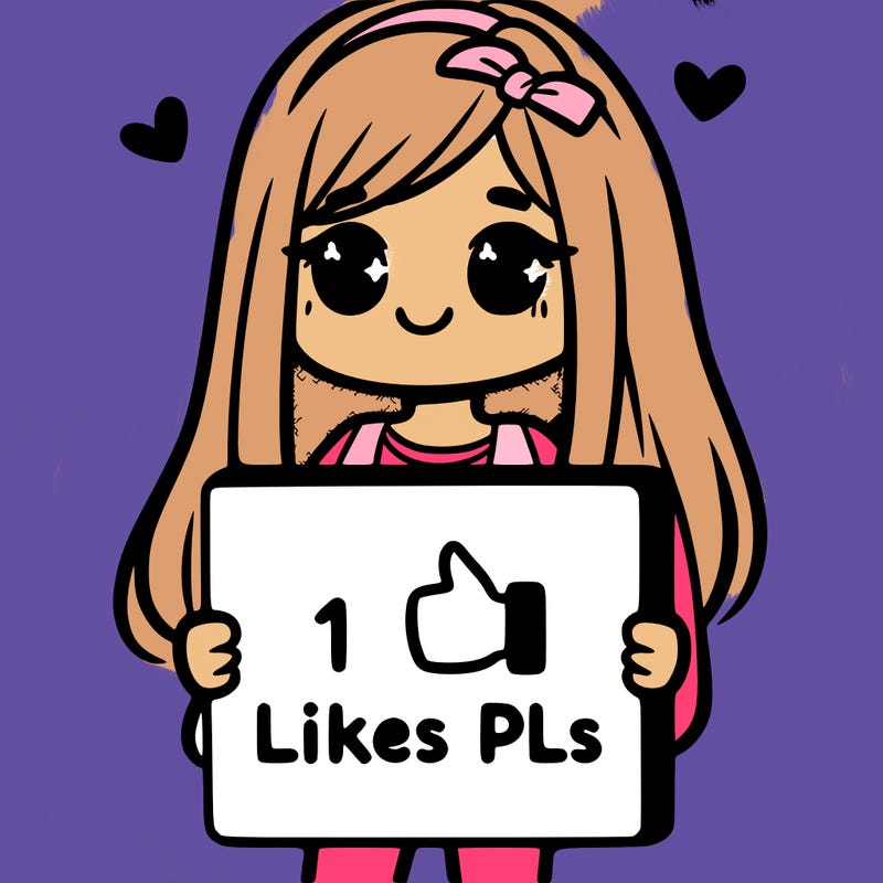 girl holding a sign saying 10 likes pls