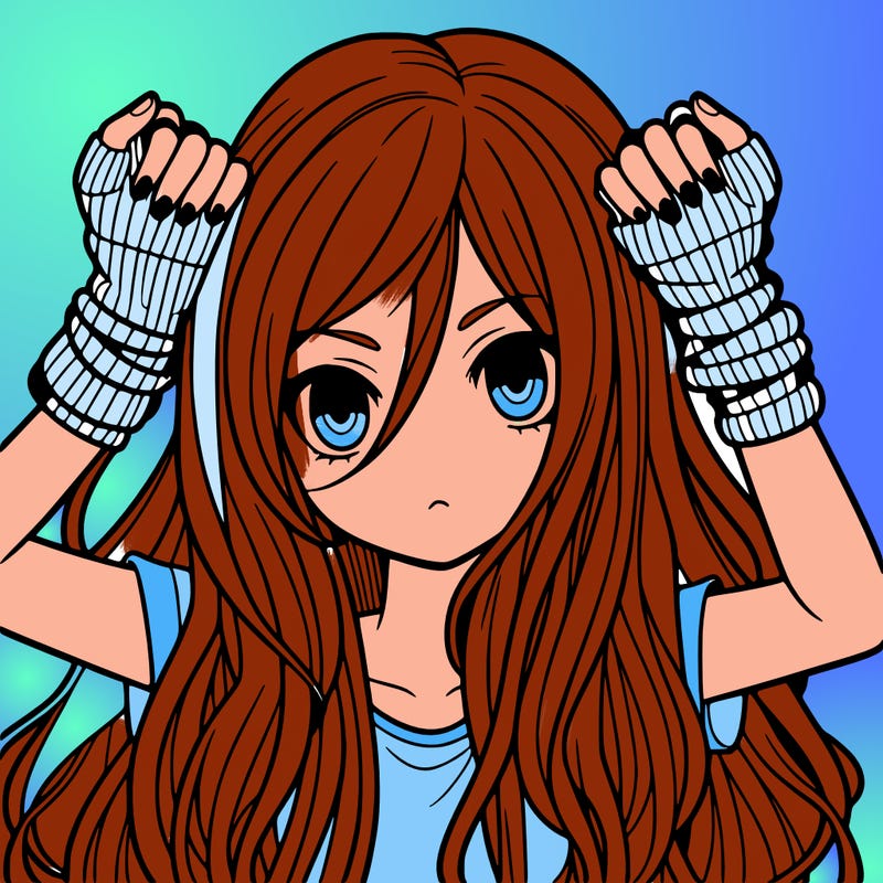 long haired girl with fingerless gloves