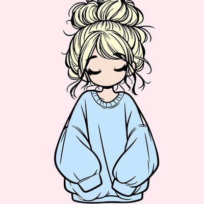girl with baggy sweatshirt and messy bun