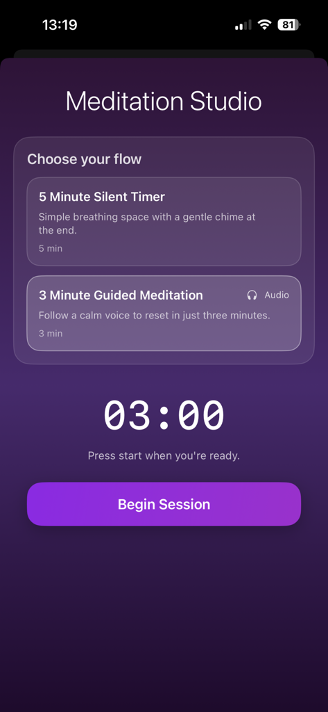 11:11 - Make a Wish - Meditation Studio screen in the 11:11 app showing a 3 minute guided meditation timer and start button