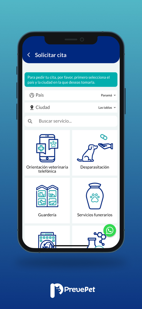 Prevepet - Prevepet App-Oberfläche mit Dienstleistungskarten für die Buchung von Terminen zur Tierpflege
