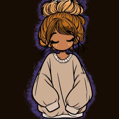 girl with baggy sweatshirt and messy bun