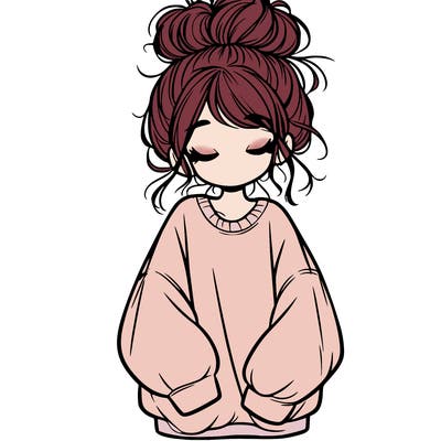 girl with baggy sweatshirt and messy bun