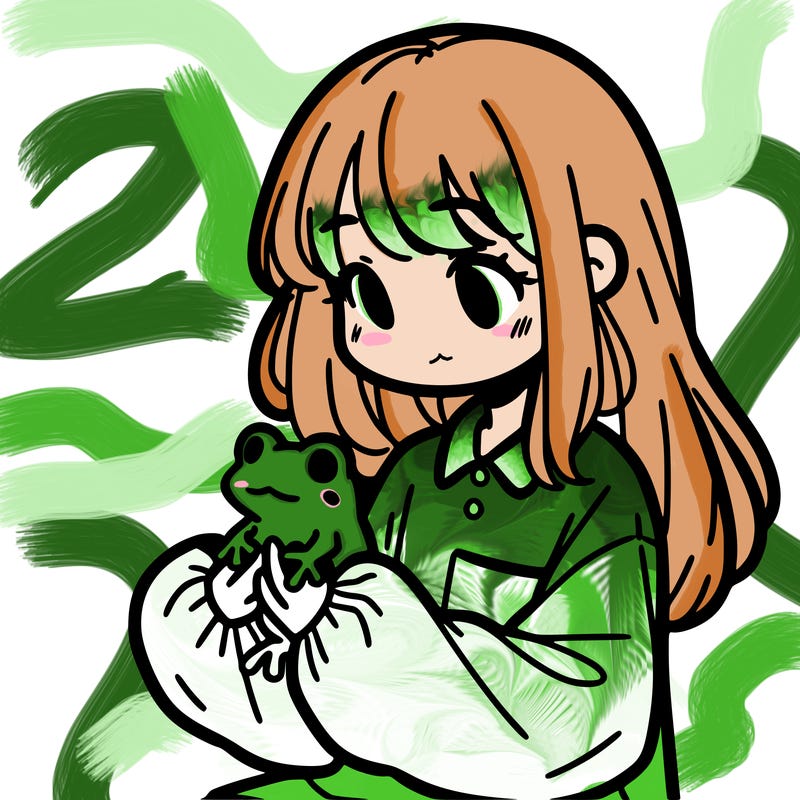 girl with long hair and a oversized shirt. and she is holding a frog