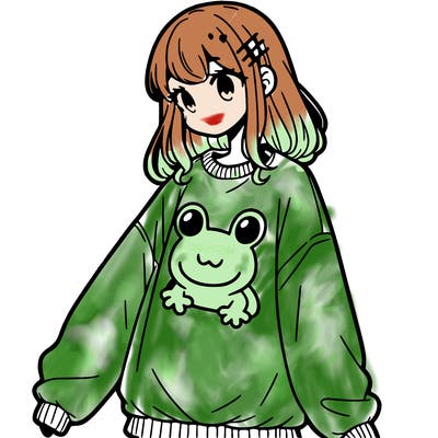 girl wearing frogging sweatshirt