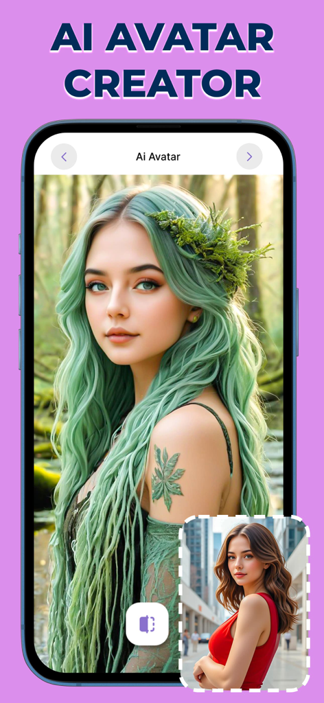 KI-Avatar-Ersteller-App, die ein Foto zeigt, das in ein realistisches Fantasy-Porträt umgewandelt wurde