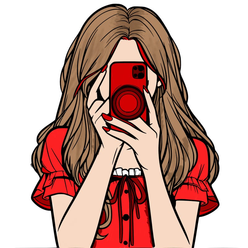 a realistic girl holding her phone taking pictures