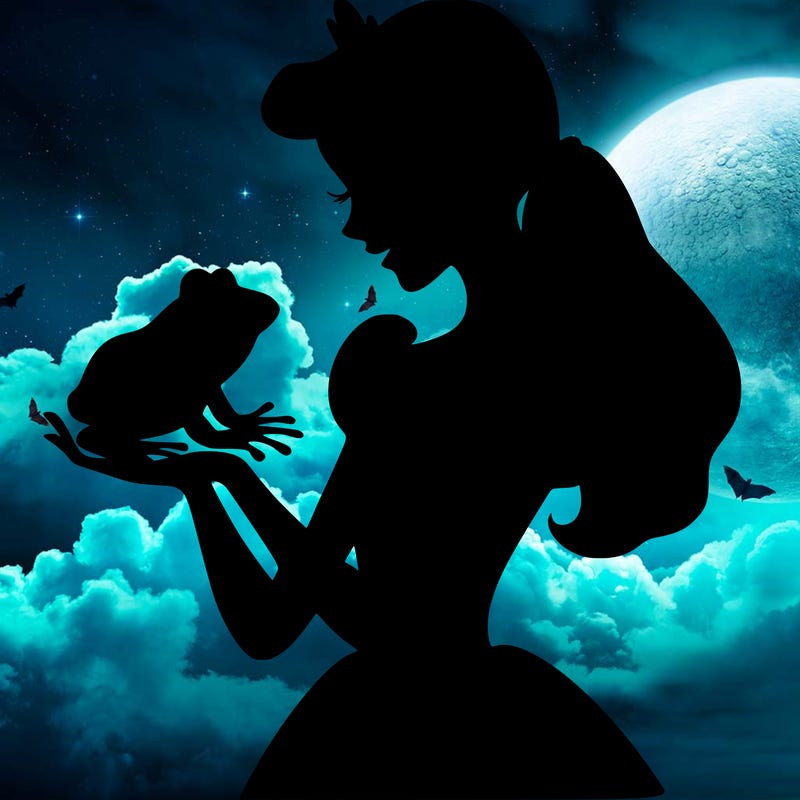 a shadow of a princess holding a frog realistic