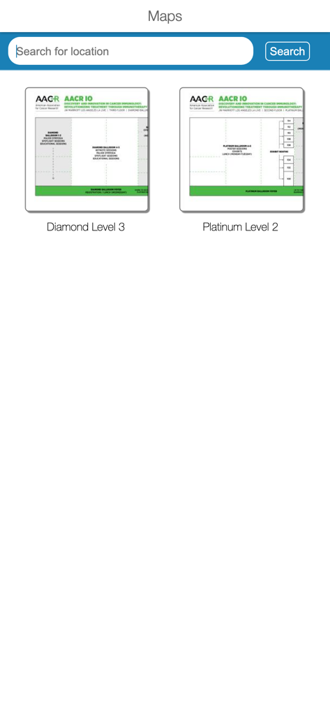 AACR Meetings - Digital floor plans for different levels of the conference venue in the AACR Meetings app