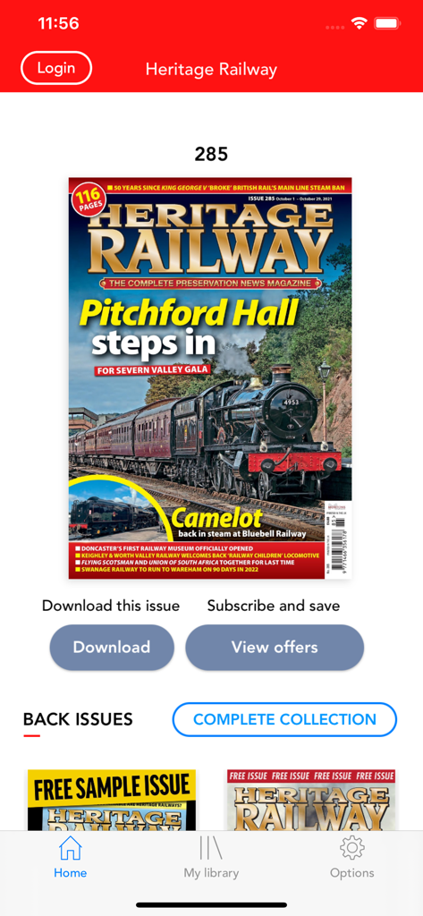Heritage Railway - Heritage Railway app screen featuring a digital magazine cover with a steam locomotive