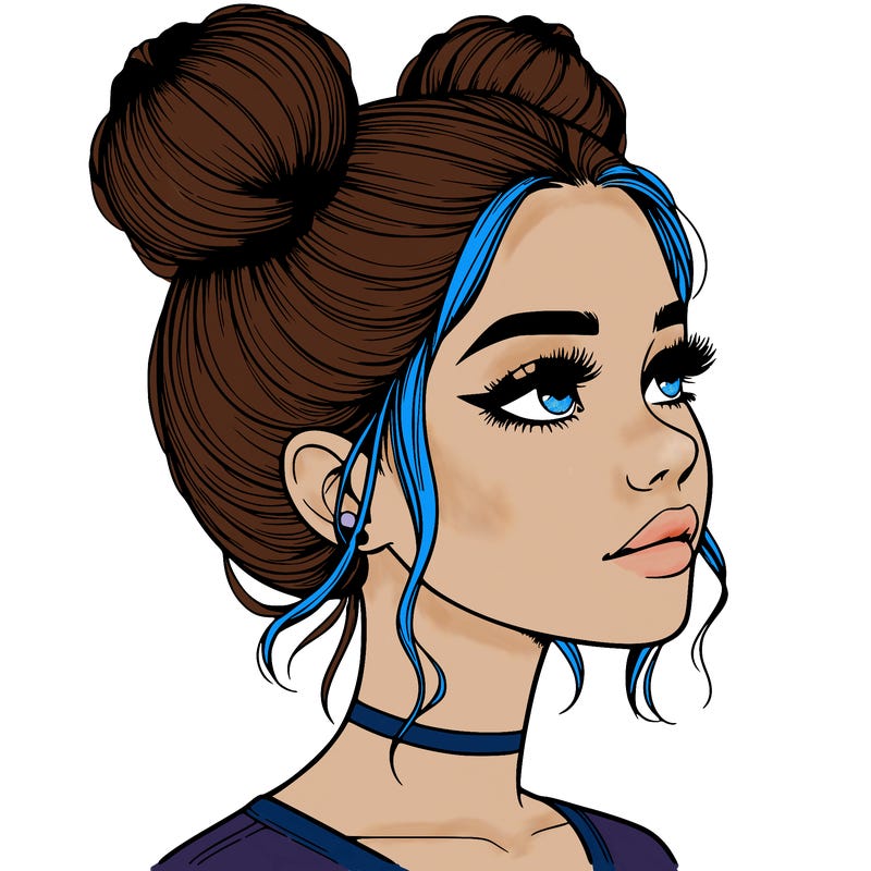 realistic girl with buns on the top of her head