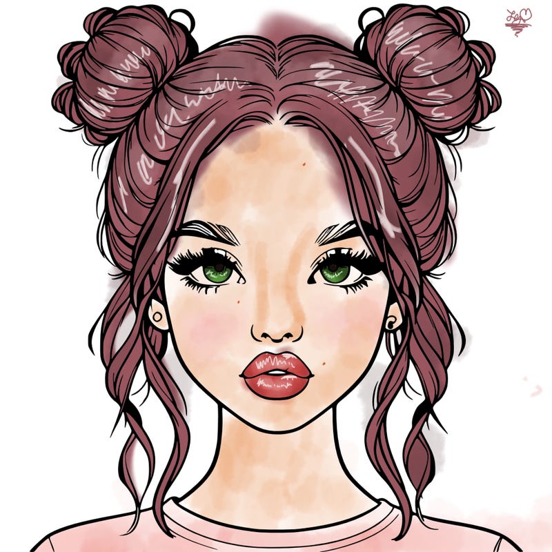 realistic girl with two buns in hair and lips