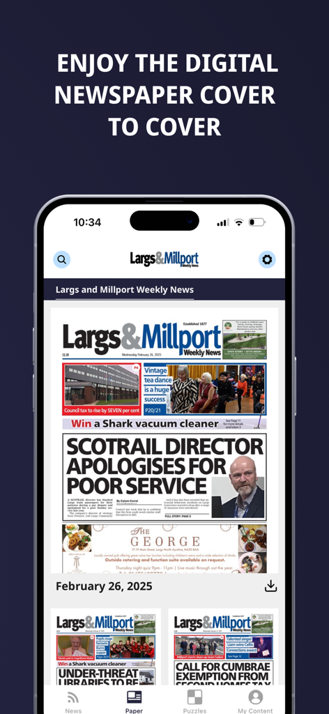 Edizione digitale del giornale Largs and Millport Weekly News su uno schermo di smartphone