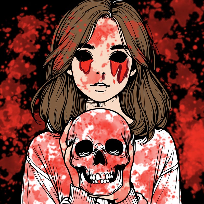 realistic girl holding a skull