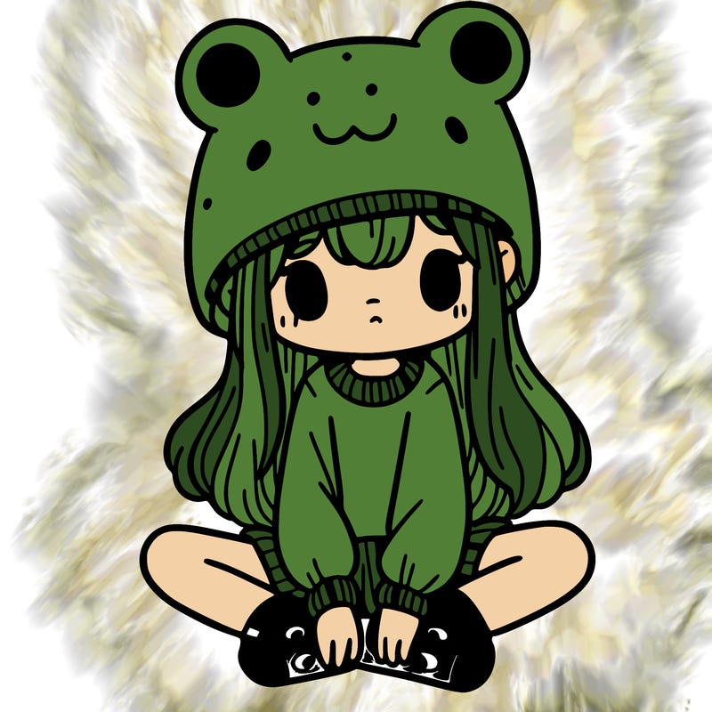 a girl wearing a frog hat and some frog socks