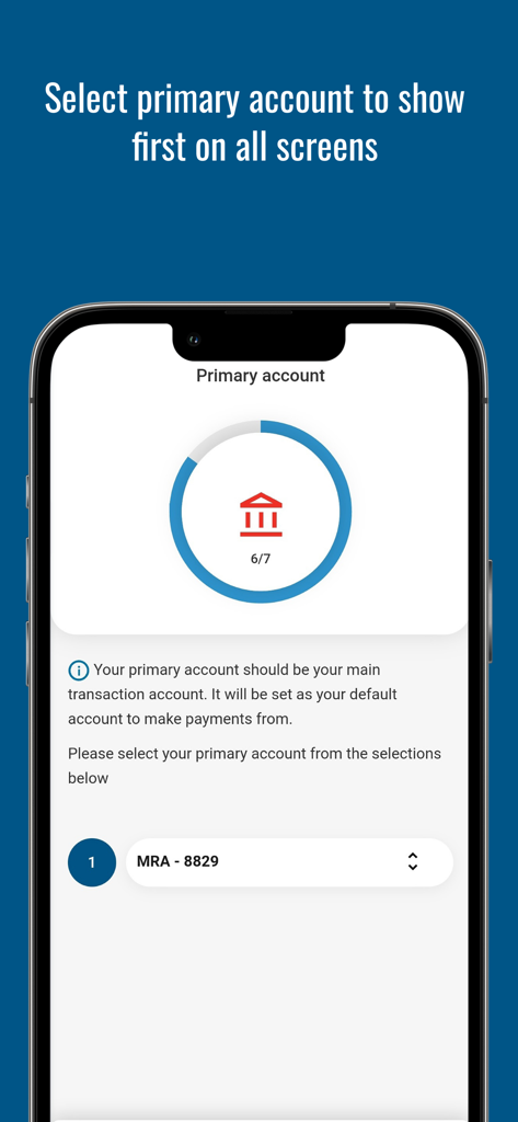 AustMilBank - Primary account selection screen in the Australian Military Bank app