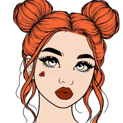 realistic girl with two buns on her hair and lips
