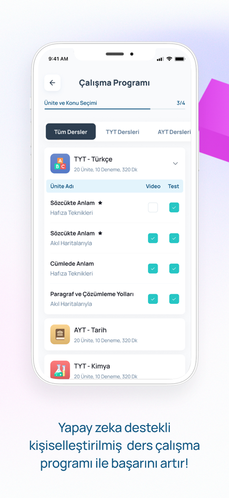 Doping Hafıza - Doping Hafiza app screen showing a personalized AI-supported study plan for Turkish exams.