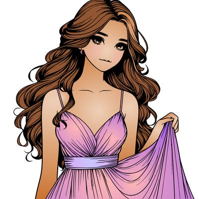 realistic girl in flowy silky prom dress