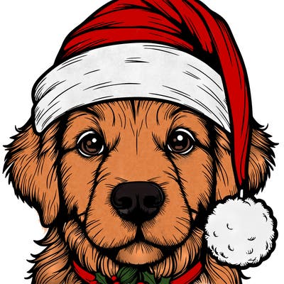 realistic dog with a christmas hat