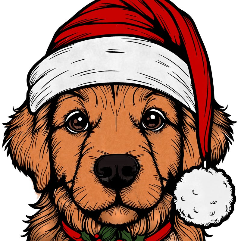 realistic dog with a christmas hat