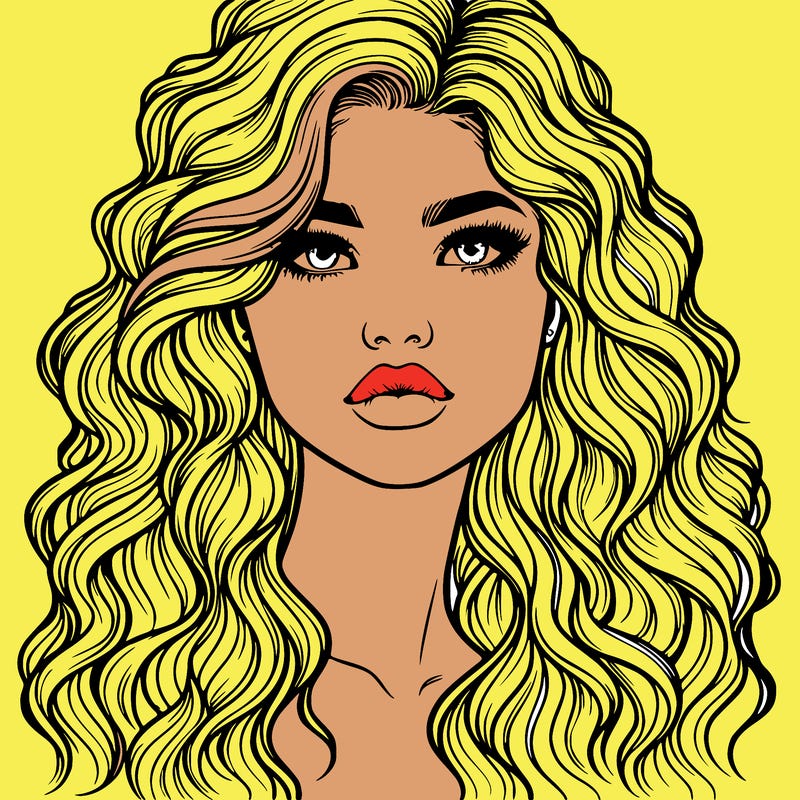 realistic girl with wavy hair and lips