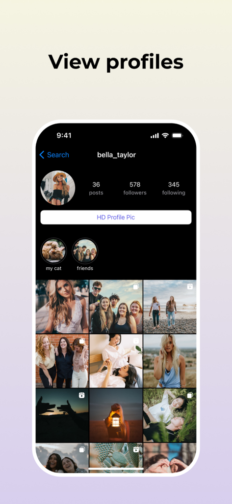 Postegro Unfollowers Followers - Screenshot of the Postegro app displaying an Instagram profile with follower counts and photo grid.