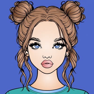 realistic girl with two buns in hair and lips